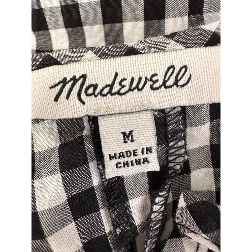 Madewell Embroidered Gingham Top Tassel Tie Peasant Puff Sleeve Plaid SZ Med